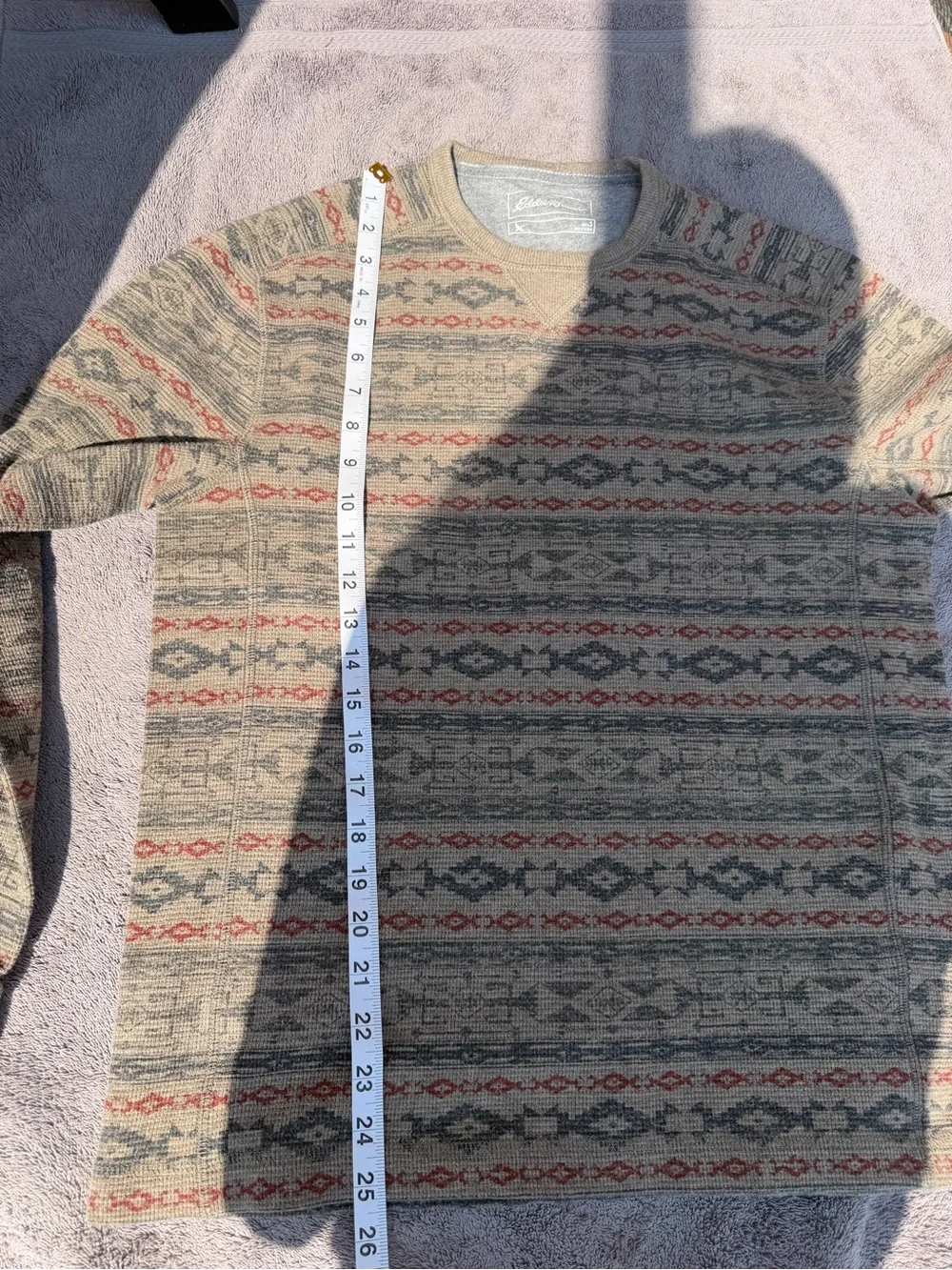 Eddie Bauer Southwestern Aztec Thermal Waffle Knit Pullover Shirt Men S Gorpcore